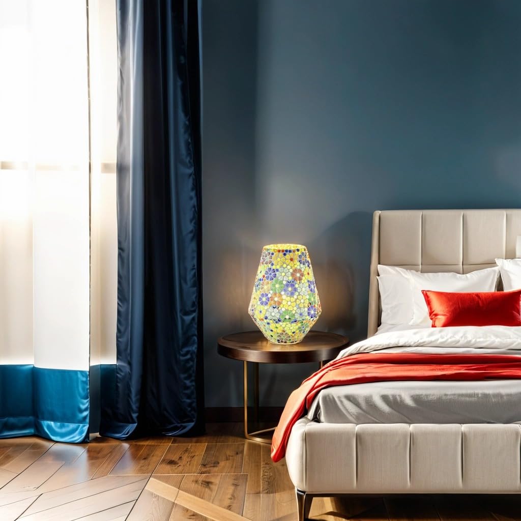 Orientalische Boho-Tischlampe Fikus Motiv 3 handgemacht aus Glasmosaik