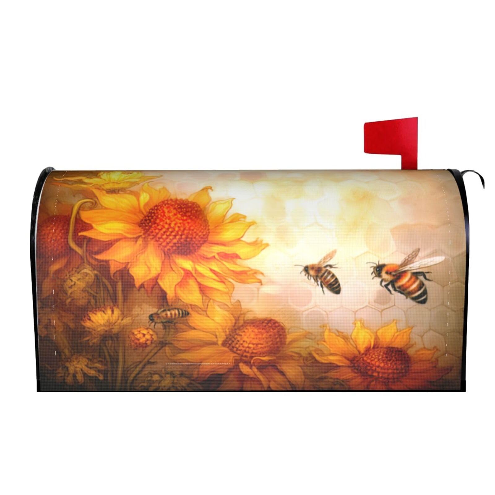 Honey Bees Sunflowers 01 Mailbox Covers Magnetic Wraps Post Letter Box Cover Garden Home Decor