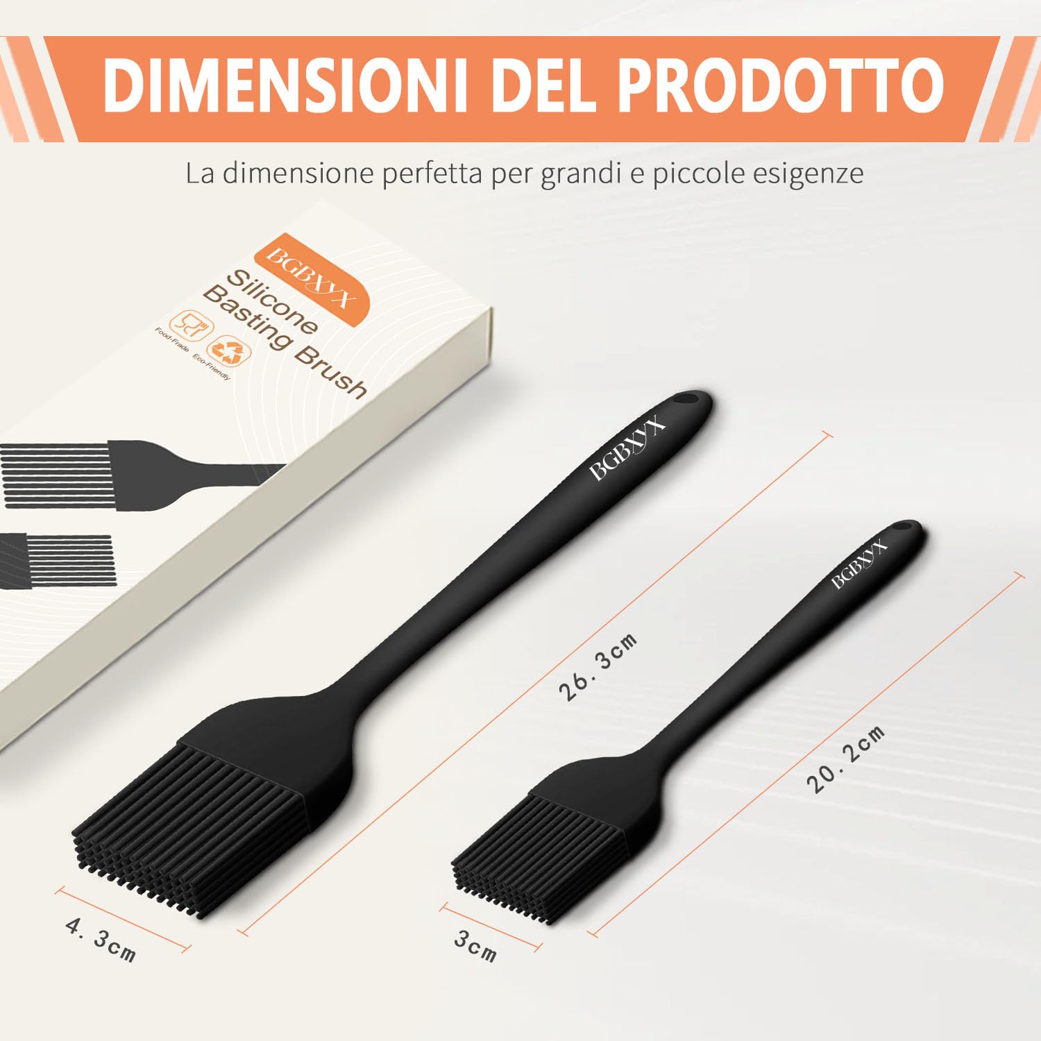 2 Spazzole Pennello Cucina Silicone, senza BPA Pasticceria per Spennellare Olio, Salse e Marinature, Adatte per Forno, Barbecue, Pasticceria e Cucina, 2 Misure (Grande e Piccola)