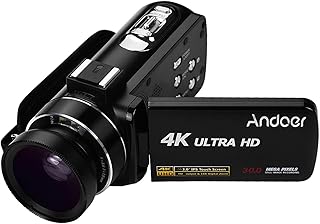 Moniss Câmera de vídeo digital 4K Ultra HD HD de mão Câmera de vídeo digital Câmera de vídeo com sensor CMOS com lente grande angular de 0,45X com suporte de sapata macro de 3,0 polegadas IPS Fun