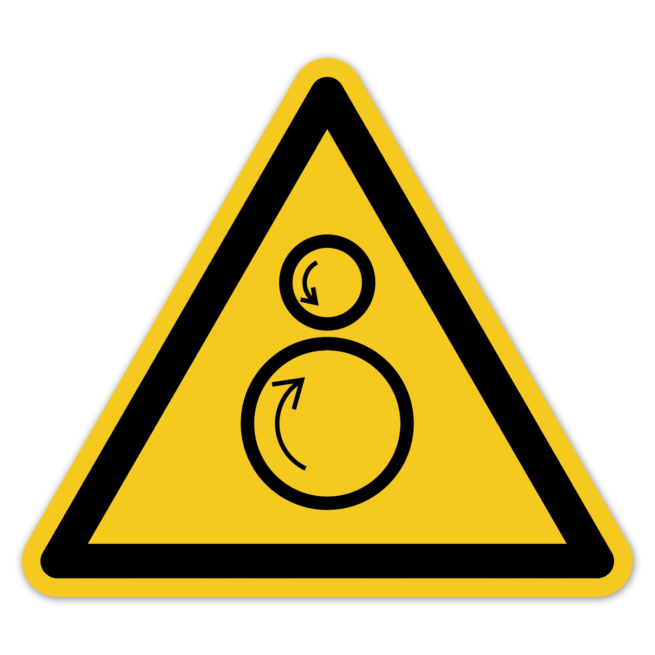 Señal de advertencia de rollos opuestos, símbolo de advertencia según DIN EN ISO 7010 ASR A1.3 W025 – Pegatina de advertencia de peligro para operaciones industriales máquinas LTI013 (100