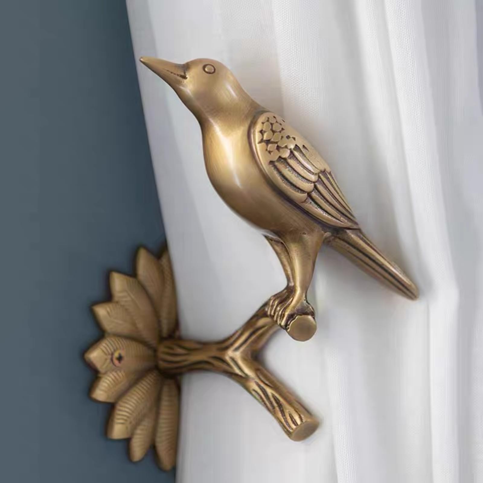 kowaku Crochet Rideau Oiseau Embrasse Rideau Patère Murale Support Draperie Design Rétro avec Feuille Tenue Soignée des Draperies Convient au Salon Chambre Décoration Campagne