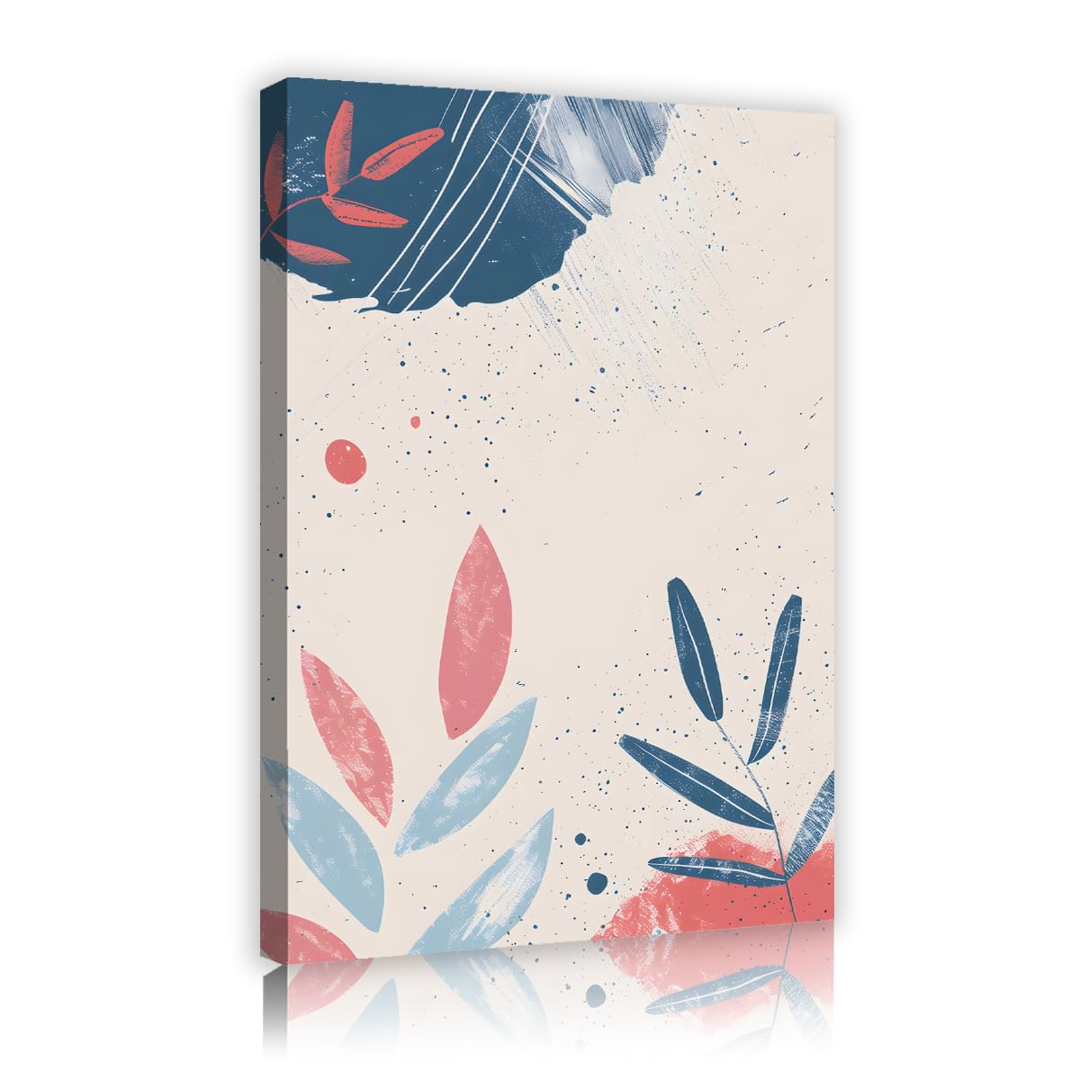 Via Vela Abstract Botanical Framed Canvas Prints Mid Century Modern Leaves Shape Picture Minimalist Navy Pink Art Poster For Apartment Studio Living Room 70x105cm