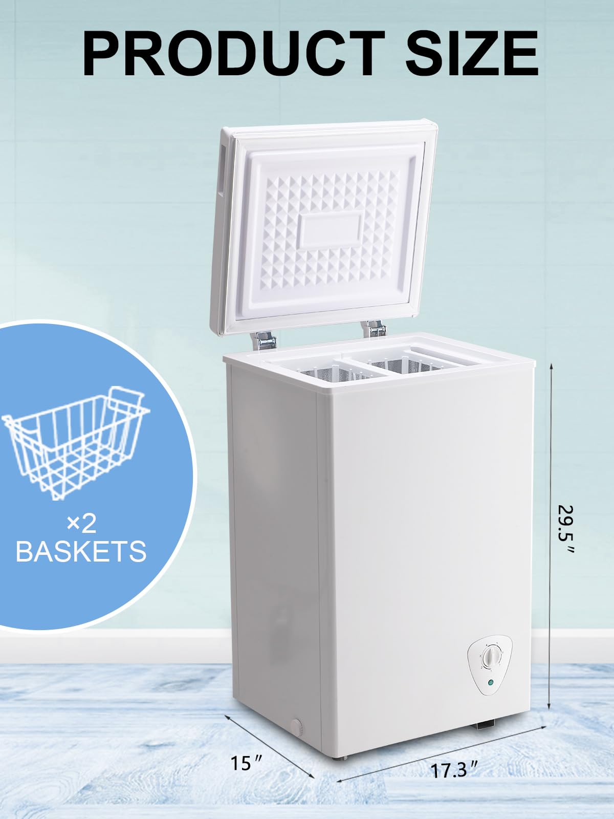 Chest Freezer Small Deep Freezer White 2.2 Cu.Ft Free-Standing 7 Temperature Control And Removable Basket Open Deep Freezer Energy Saving Apartment Kitchen on Fridge.com - View 4