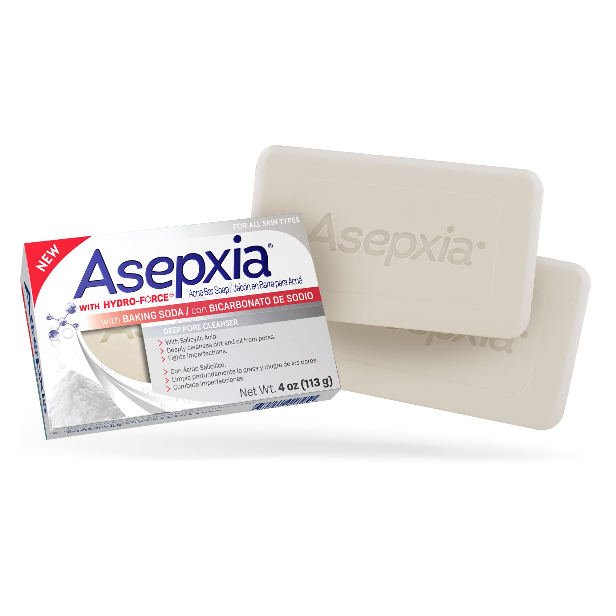 Asepxia Acne Treatment Bar Soap with Baking Soda | Face Wash, Deep Cleansing, Natural Extracts, Gentle Daily Use, 1.8% Salicylic Acid for Pimples & Blackheads, 4 Oz, 2-Pack