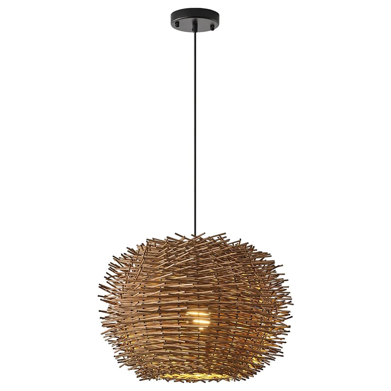 CSSYKV Birdcage Rattan Pendant Lights Wabi-sabi Art Wicker Lampshade 1-Light Retro Bamboo Basket Wicker Hanging Lamp with Metal Frame Lantern for Dining Room, Farmhouse,Foyer Rustic Lighting