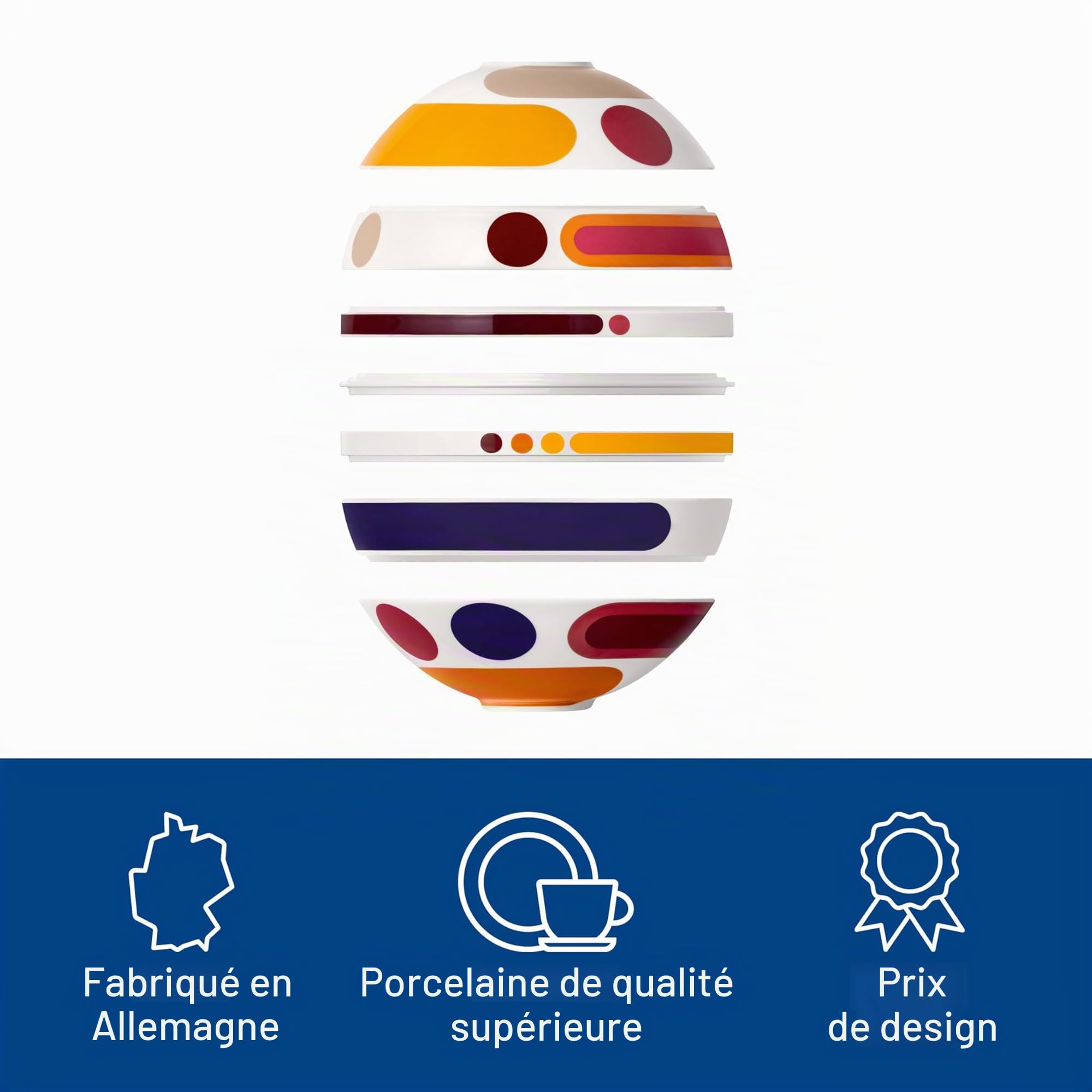 Villeroy & Boch - La Boule Miami, ensemble de vaisselle de 7 pièces pour deux personnes, porcelaine Premium, résistant au lave-vaisselle, convient au four à micro-ondes, multicolore