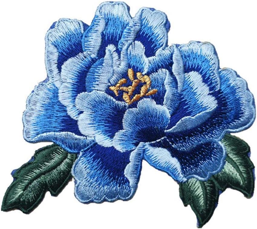 Parches de flores bordadas de peonía azul real, para coser, planchar o planchar en la ropa, sombreros, manualidades, manualidades