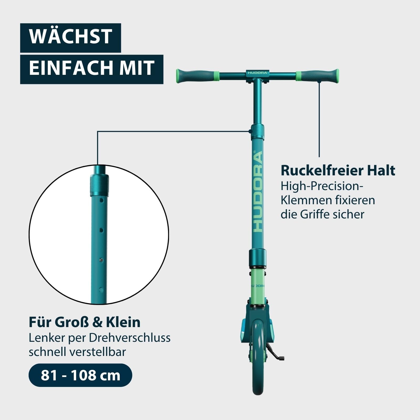 HUDORA BigWheel 205 Advanced Scooter - Daydream-Edition - für bis zu 100kg - Höhenverstellbarer & zusammenklappbarer Tretroller - Kick-Scooter für Kinder/Jugendliche & Erwachsene