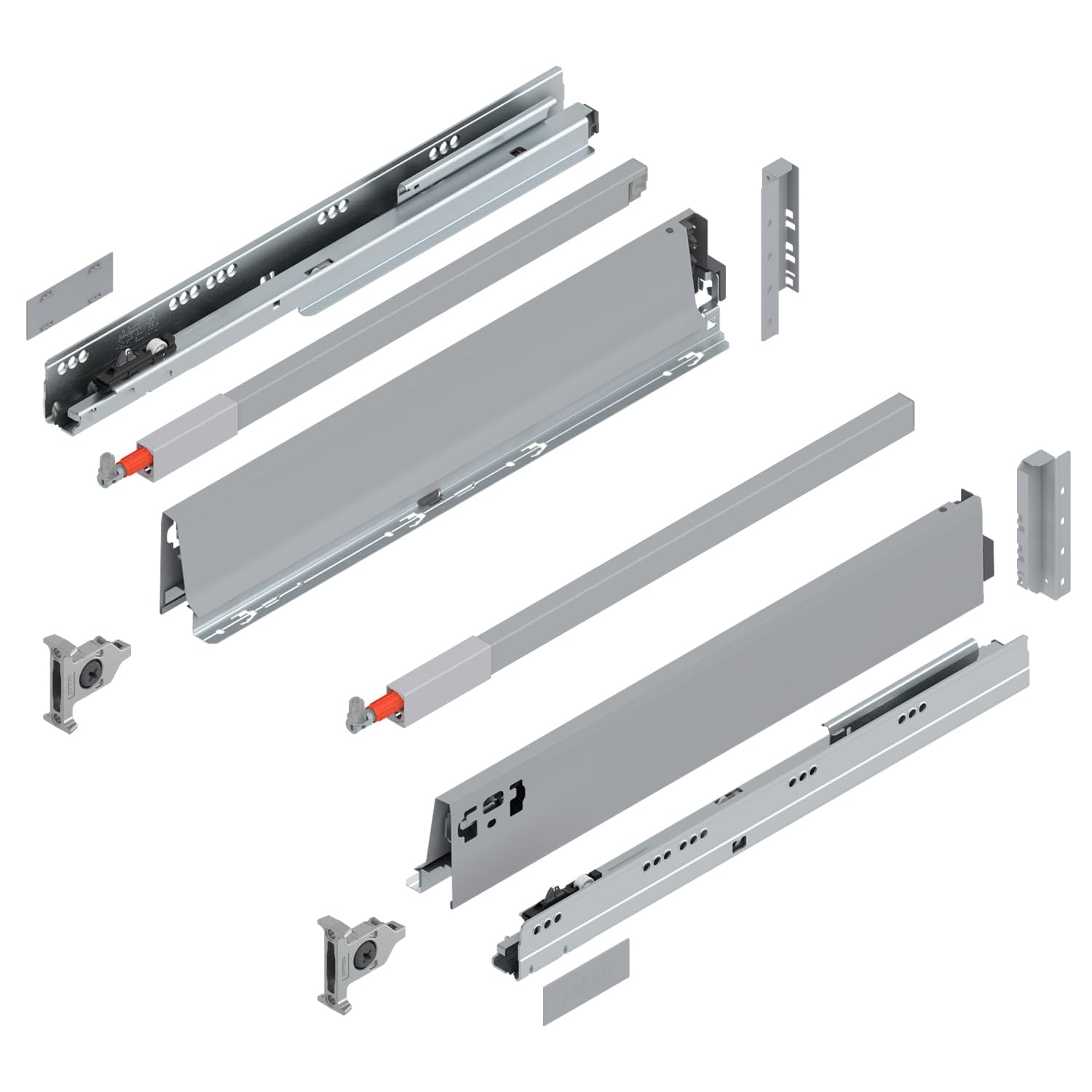 siwitec Blum TANDEMBOX antaro Frontauszug Reling D Vollauszug Grau RAL 9006 | M-Zarge | Schubladenschiene 500 mm Nennlänge | Belastbarkeit bis 30 kg | BLUMOTION Soft-Close | zum Anschrauben