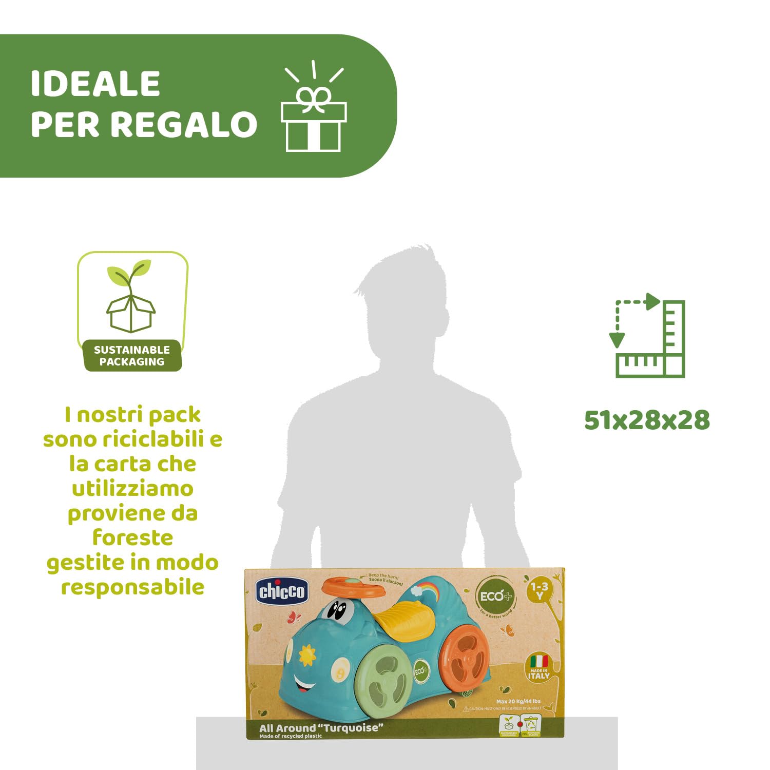 Chicco All Around Eco+ Acquamarina, Macchina Cavalcabile per Bambini Plastica