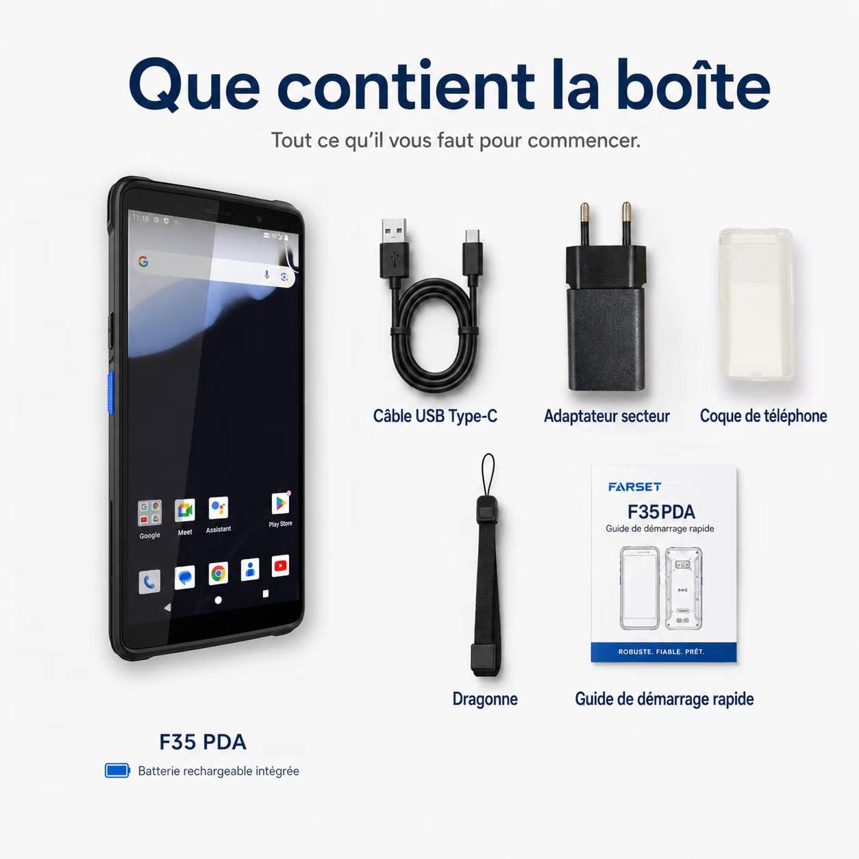 FARSET F35 Scanner de Codes-Barres Android avec Moteur sous Licence Zebra, Ordinateur Mobile PDA Portable, 5G LTE & WiFi 6, écran de 6", NFC, 5000 mAh, IP68,1D/2D/QR pour entrepôt et logistique