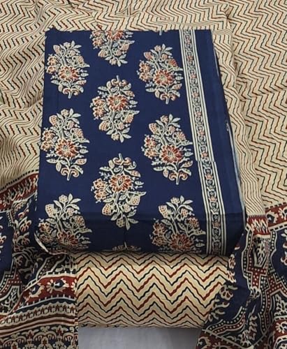 Image of DRAVINAM Trends Women's Premium Cambric Cotton Jaipuri Printed Unstitched Salwar Suit Dress Material with Mulmul Cotton Dupatta