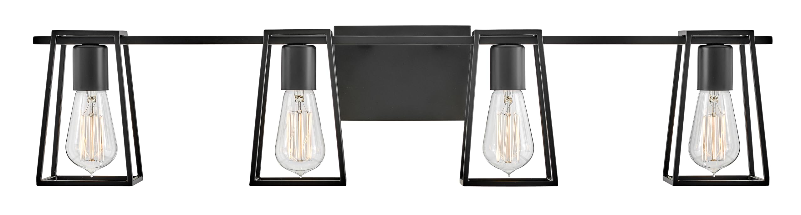 Hinkley 5164BK Filmore Four Light Bath Vanity Fixture - Modern Industrial Trapezoid Open Cage, Mount Up or Down - in Black