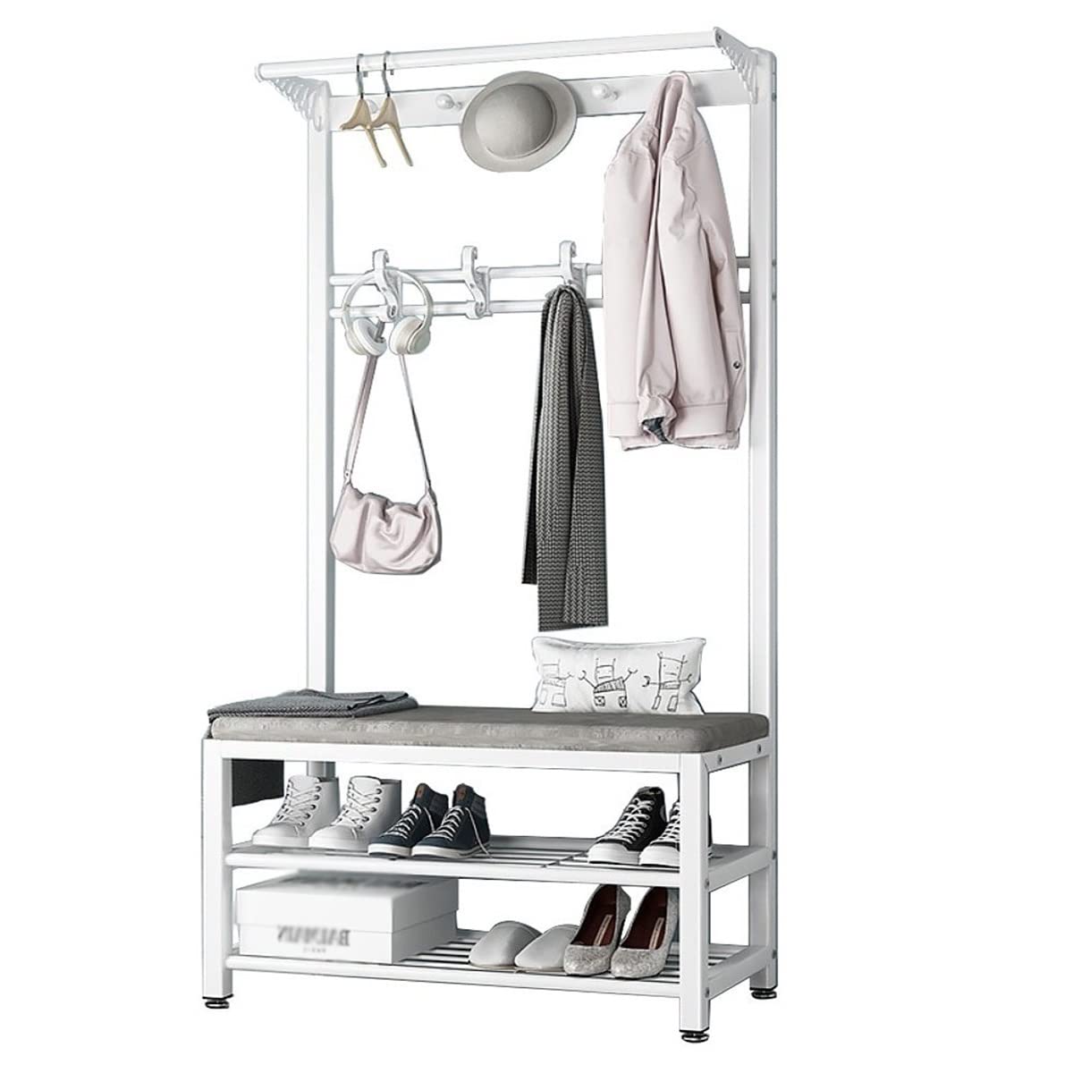 Portemanteau sur pied avec miroir au design nordique épuré blanc gris