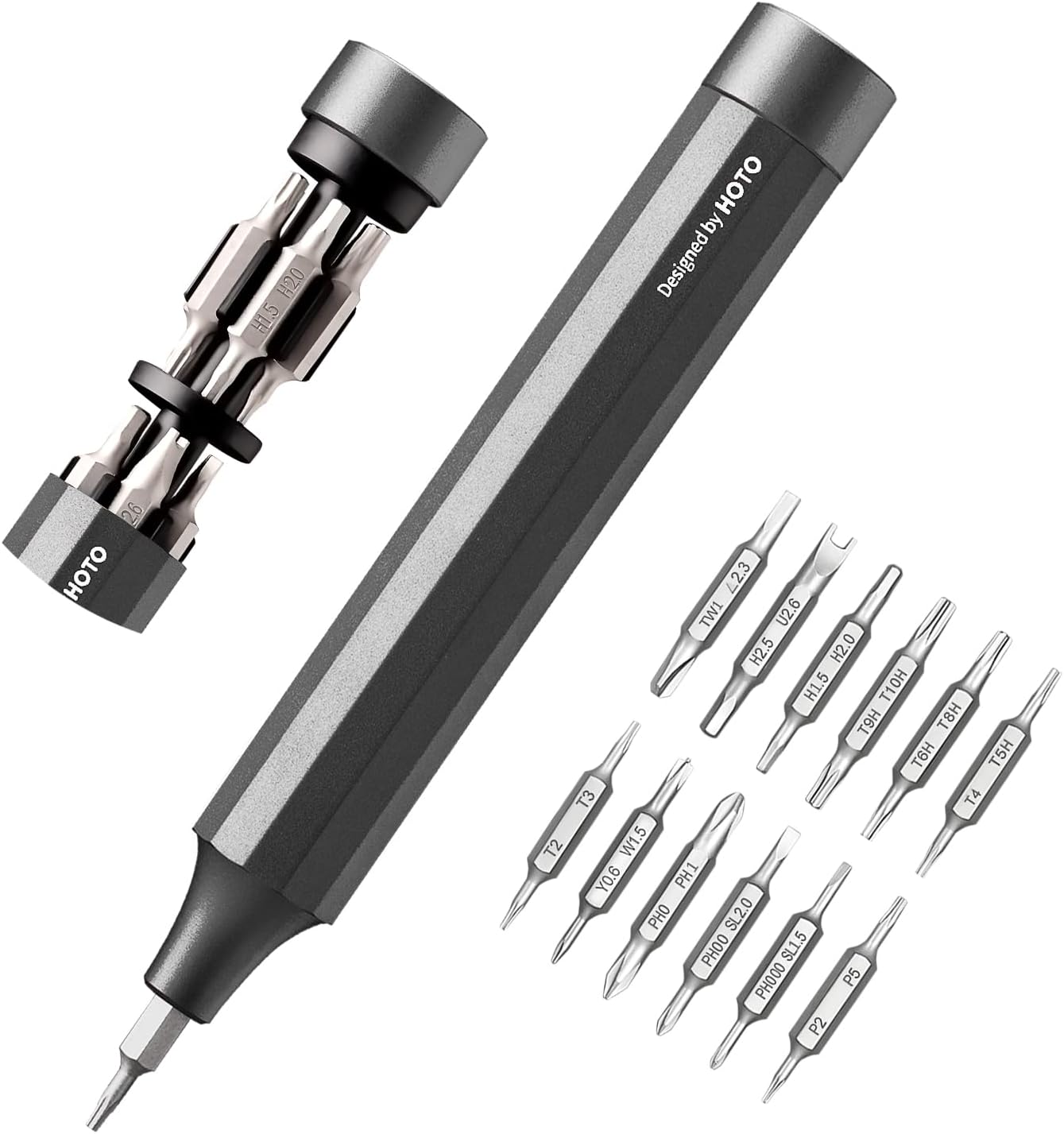 HOTO Precision Screwdriver Set, 24-in-1 Multi-Bit Screwdriver, Mini Hand Set with 12 Double End S2-Steel Bits, Ideal for Phone/Glasses/Watches/Laptop, Slate Grey