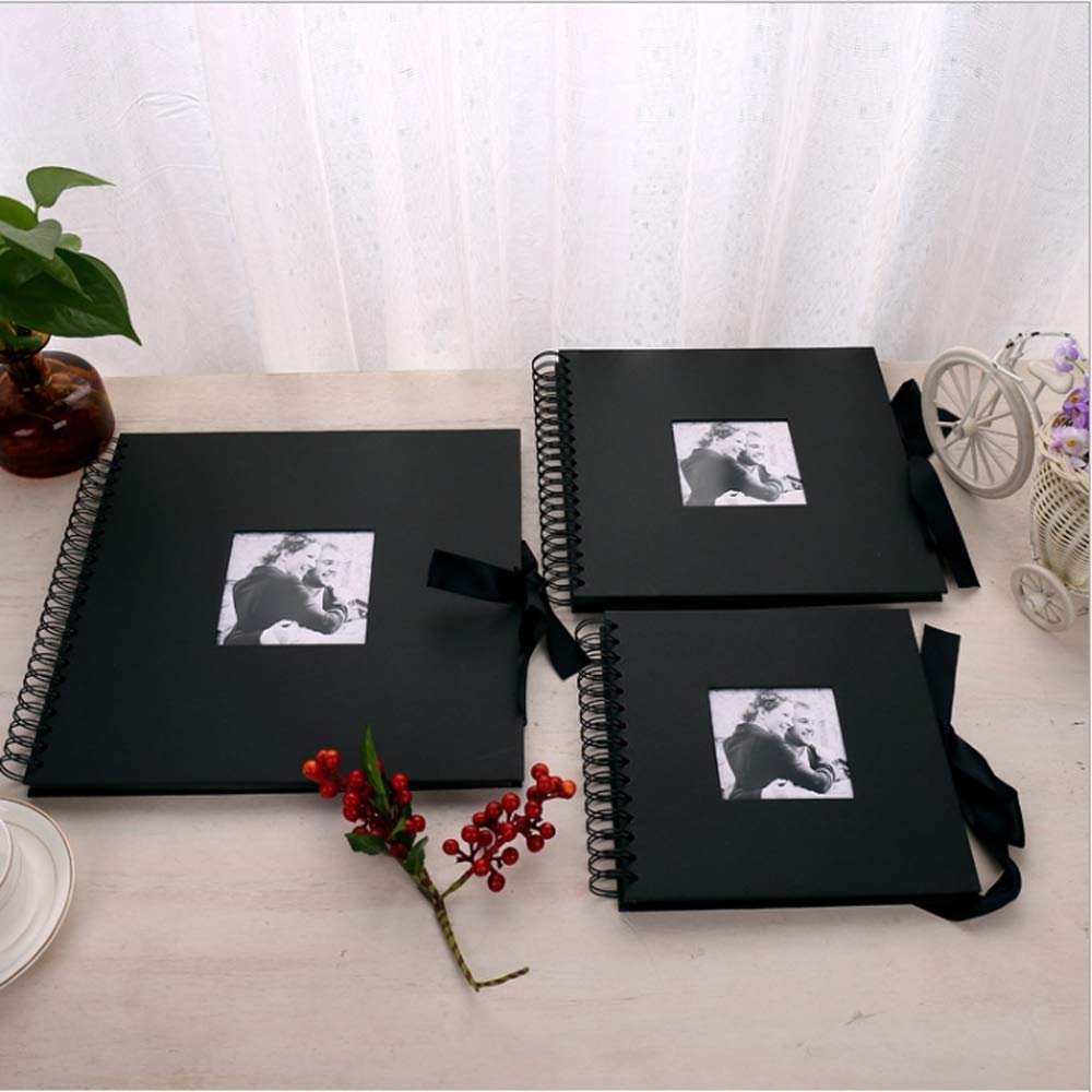 Creative 40 Hojas Páginas Negras Diy Álbum Scrapbooking Scrapbooking de 360 ​​Grados Rotación Espiral Encuadernado Artensilios Craft Paper Fotografía para Bodas 80 Páginas Negras Libros de Memor