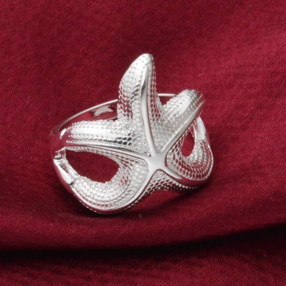 Mode Seestern Ring Frau Ring Hochzeit Geschenk Natur Cartoon Charaktere Diamant Unisex Platin/k Weißgold Set 925 Silber
