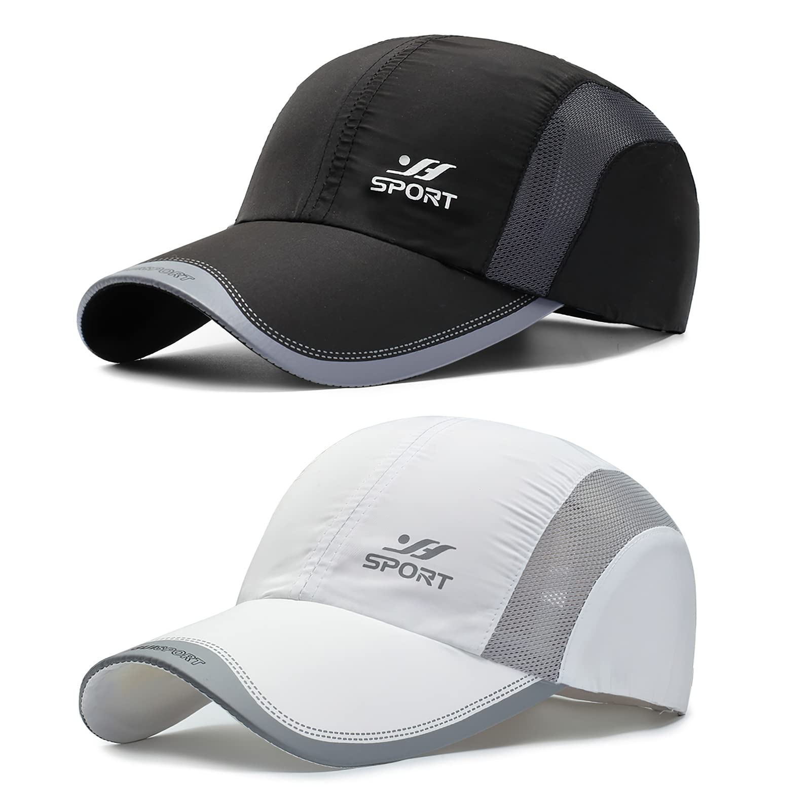 AYPOW 2 Pack Unisex Schnell Trocknend Baseball Cap Baseballkappe, Modisches Lässig Atmungsaktiv Mesh Sportkappe, Leichte Faltbare Outdoor Sportmütze Basecap Sonnenhut Baseballmütze für Herren Damen