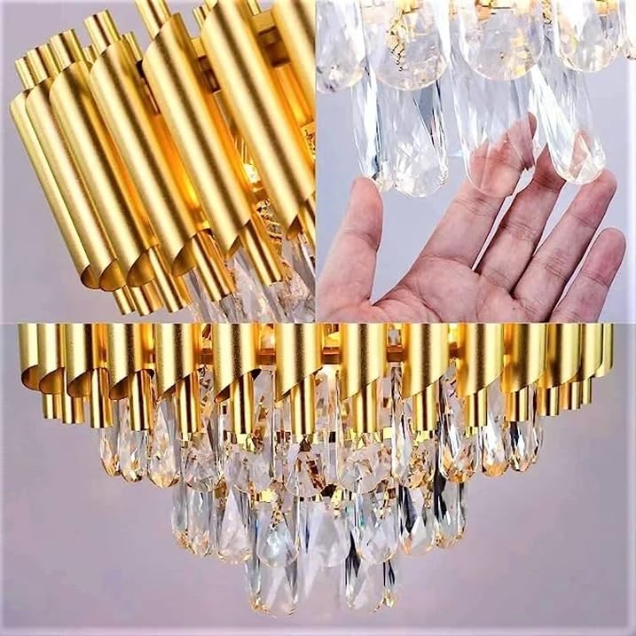 Image of Modern 4-Tiers Crystal Pendant Light Golden Round Ceiling Light Fixture (Antique, 500mm), 3 Colors Led Plate Included Warm White, Natural Light, Golden Chandelier Light (L-50*B-50*H-75 Cm) A
