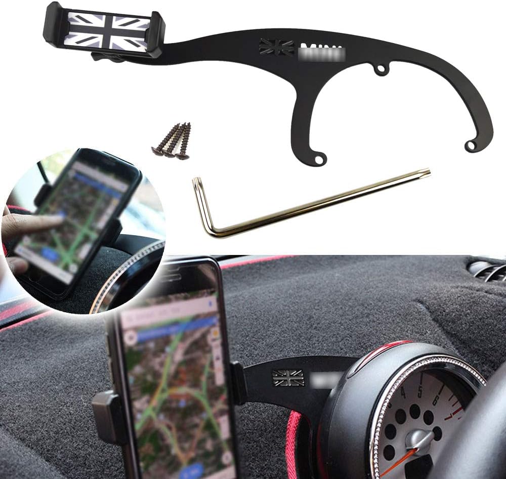 Car Phone Mount Cell Phone Cup Holder with 360° Rotatable Cradle for Mini Cooper R60 R61, 1 Pack (Black & Grey Union Jack UK Flag Style)
