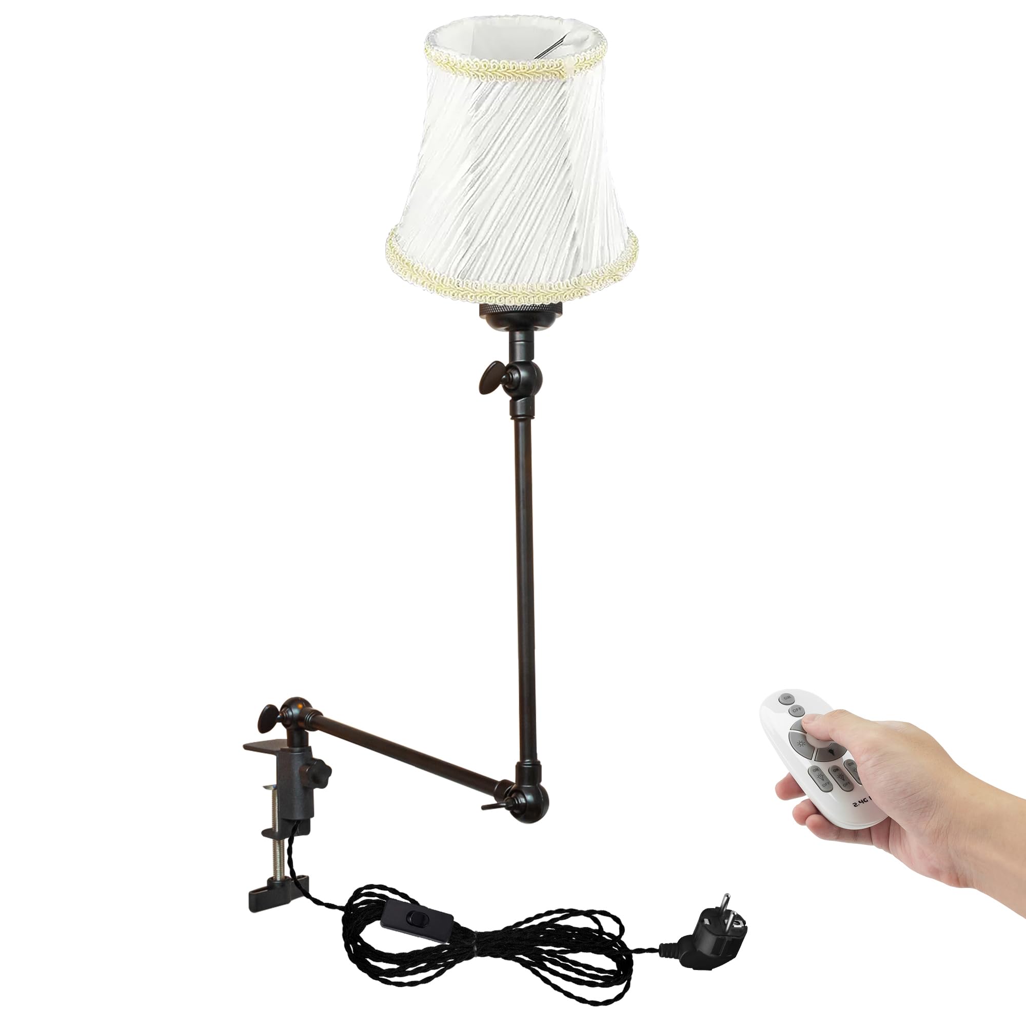 Klemmleuchte mit Fernsteuerung,1 Packung Leselampe mit 2,5 m Kabel, Dimmbar Nachttischlampe,Augenpflege Schreibtischlampe für Büro Heimgebrauch, E27 Lampenhalterung - DZ0332/11