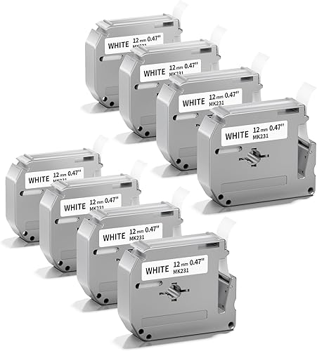 M-K231s Compatible con Brother M Tape 0.472 in 0.47'' Blanco MK-231 M-231 P Touch M Cinta para rotuladora Brother PT-M95 PT70BM PT-65 PPT-45 PT-90