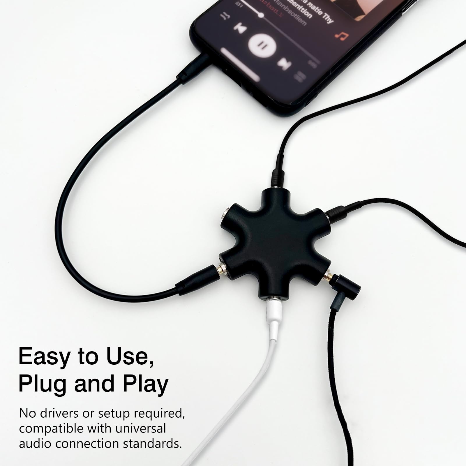 Divisor de audio para auriculares de 6 vías, cable adaptador estéreo macho de 3,5 mm a hembra de 5 puertos para iPhone, auriculares y auriculares