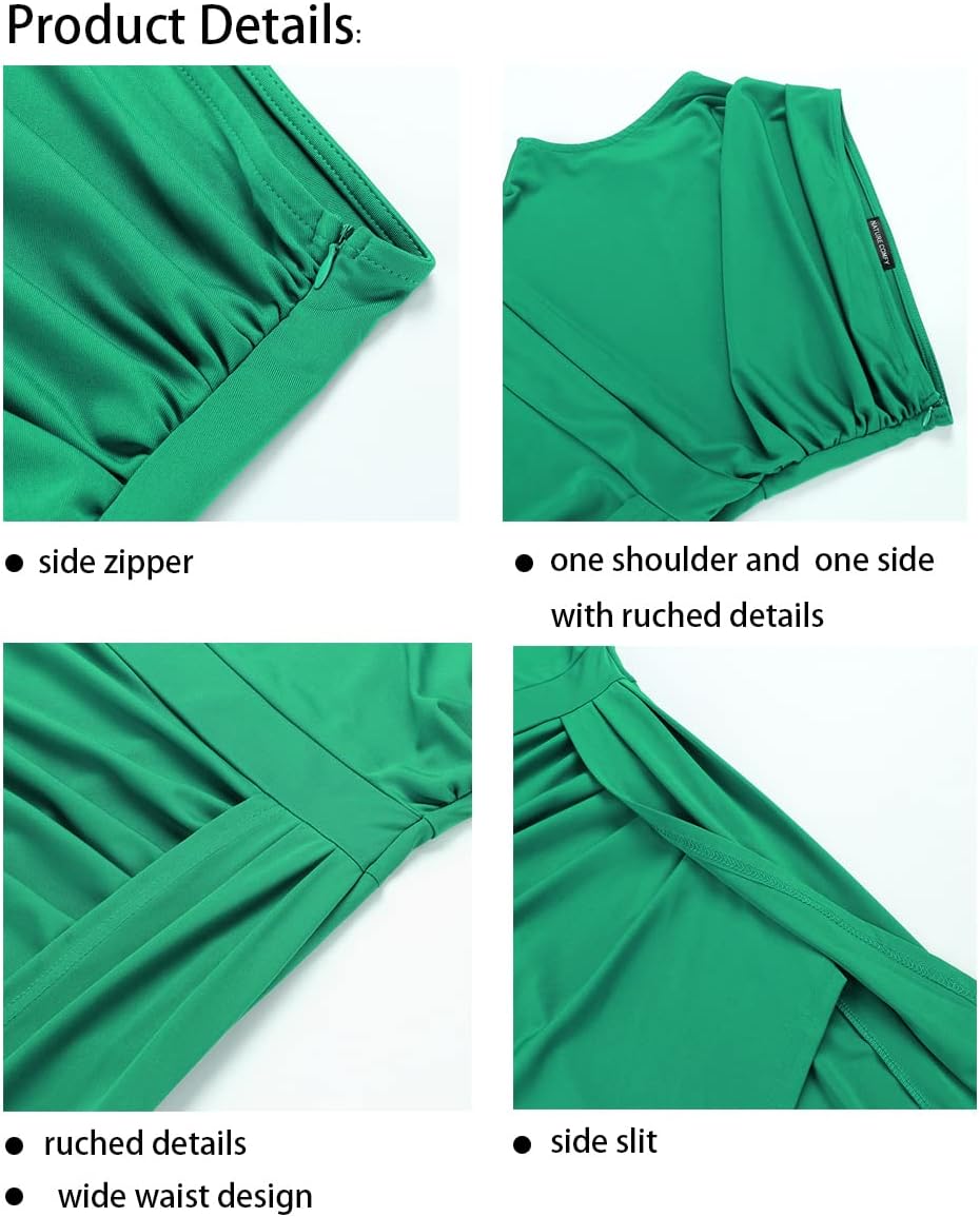Nature Comfy Womens Elegant one Shoulder Sleeveless Ruched High Slit Solid Color Cocktail Party Dresses - Image 5