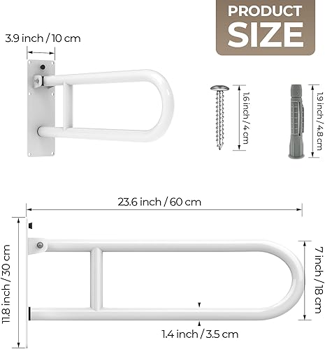 Miniatura 2 de Barra de agarre abatible en forma de U, barras de agarre para discapacitados, rieles de seguridad para inodoro, barra de seguridad para ayudar a