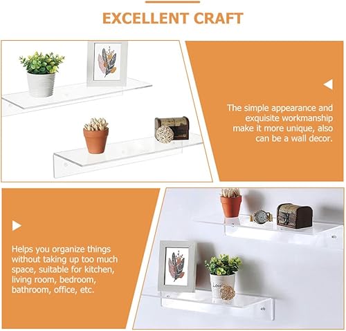 Miniatura 3 de ULTECHNOVO 2 estantes flotantes acrílicos transparentes para pared que ahorra espacio, estantería flotante invisible para sala de estar, dormitorio,