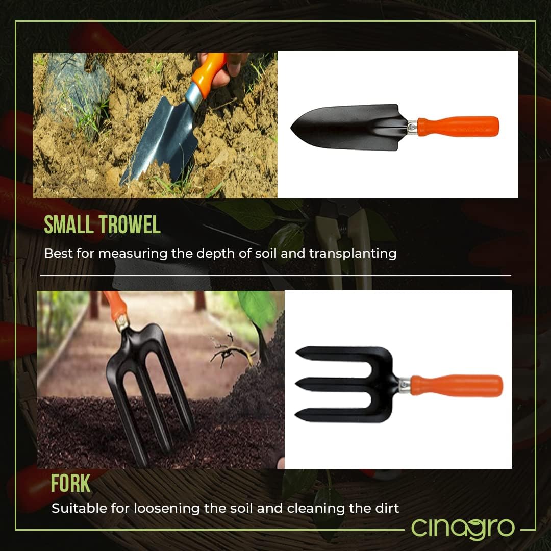 Cinagro Garden Tools Kit (Set of 5) Weeder, Big and Small Trowel, Hand Fork, Cultivator | Gardening Tools Kit For Home Garden, Indoor Outdoor Gardening for Plants & Soil, Plant Tool Kit, Farming Tools - Image 6 thumbnail