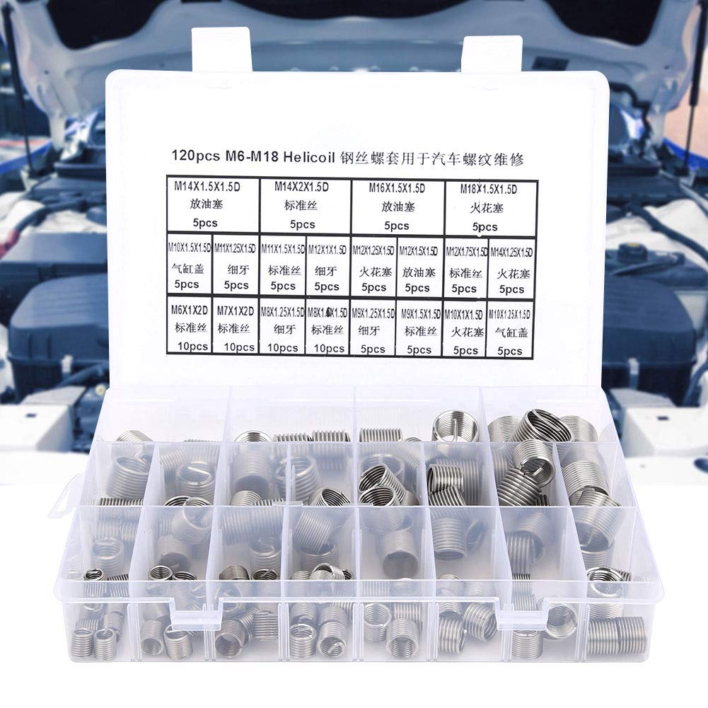 Helicoils, 120 sztuk, M6, M7, M8, M9, M10, M11, M12, M14, M16, M18, stal nierdzewna, Helicoil, typ, gwint metryczny, zestaw naprawczy