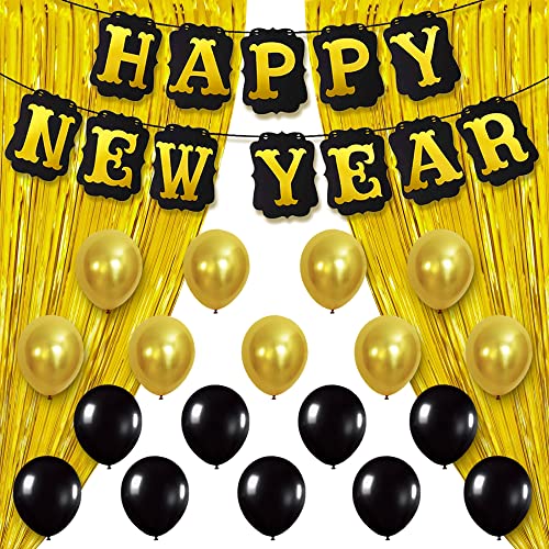 New Years Eve Party Supplies 2023 Kit - 10 Feet | Happy New Year Banner, Gold Fringe Curtain, New Year Party Decorations | New Years Backdrop For Happy New Year Decorations 2023 | Nye Decorations 2023 #TOP7