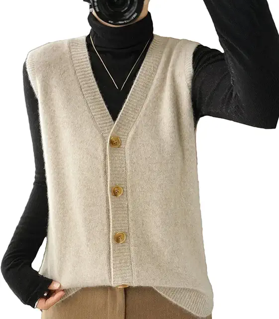 Gilet en laine sans manches pour femme - Cardigan ample col V