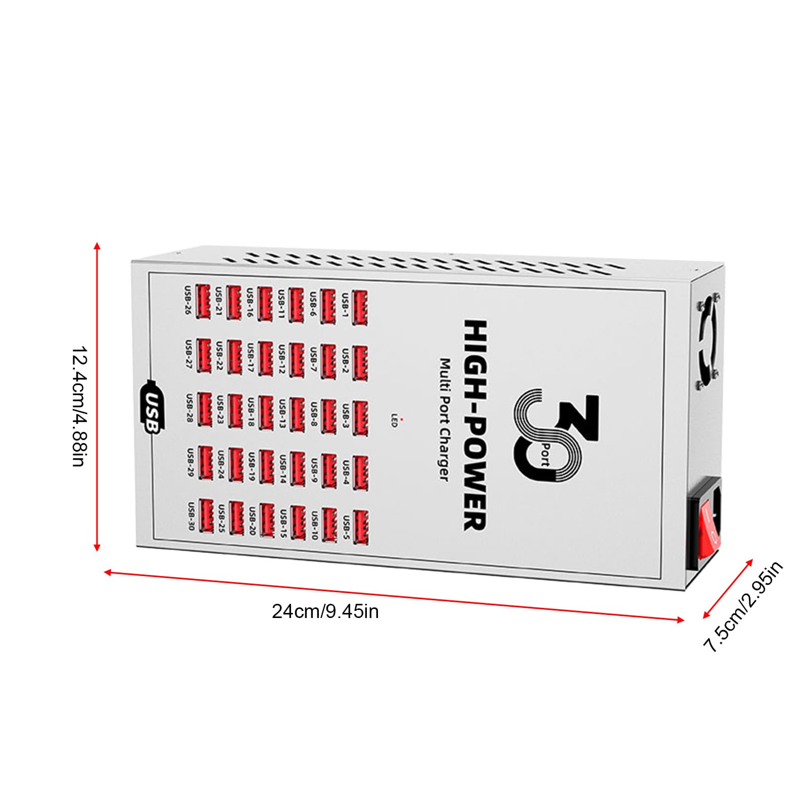 Cryfokt 30-portowa Stacja ładująca USB, Metalowa Obudowa, do Szybkiego Odprowadzania Ciepła z Wielu urządzeń, Stacjonarne Stacje ładujące USB do Biura i Domu (Wtyczka UE 250 V)
