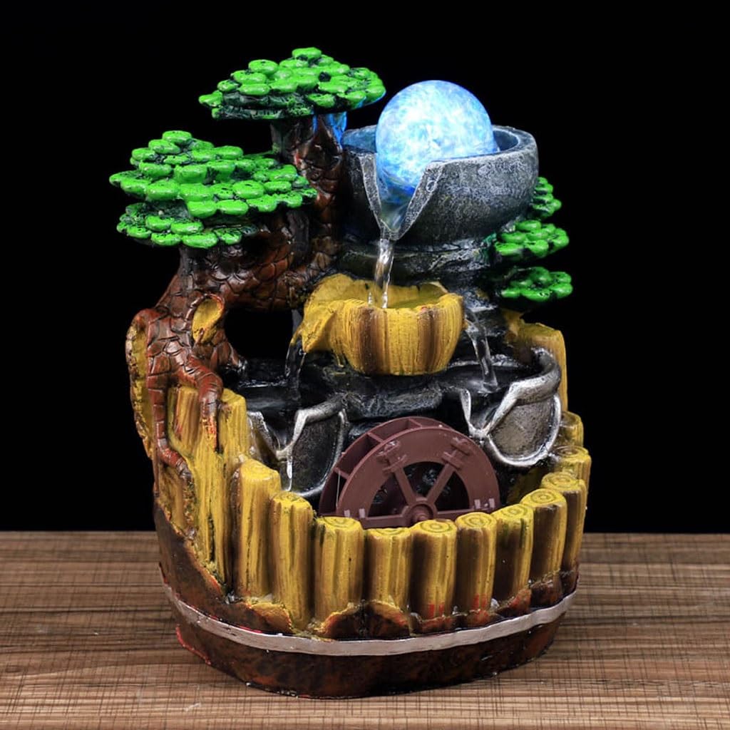 Fuente Decorativa de jardín, Fuente de Agua con Cascada, de Resina, con Bola de Cristal, Zen, decoración para salón, Dormitorio, Oficina, 20 x 16 x 26 cm