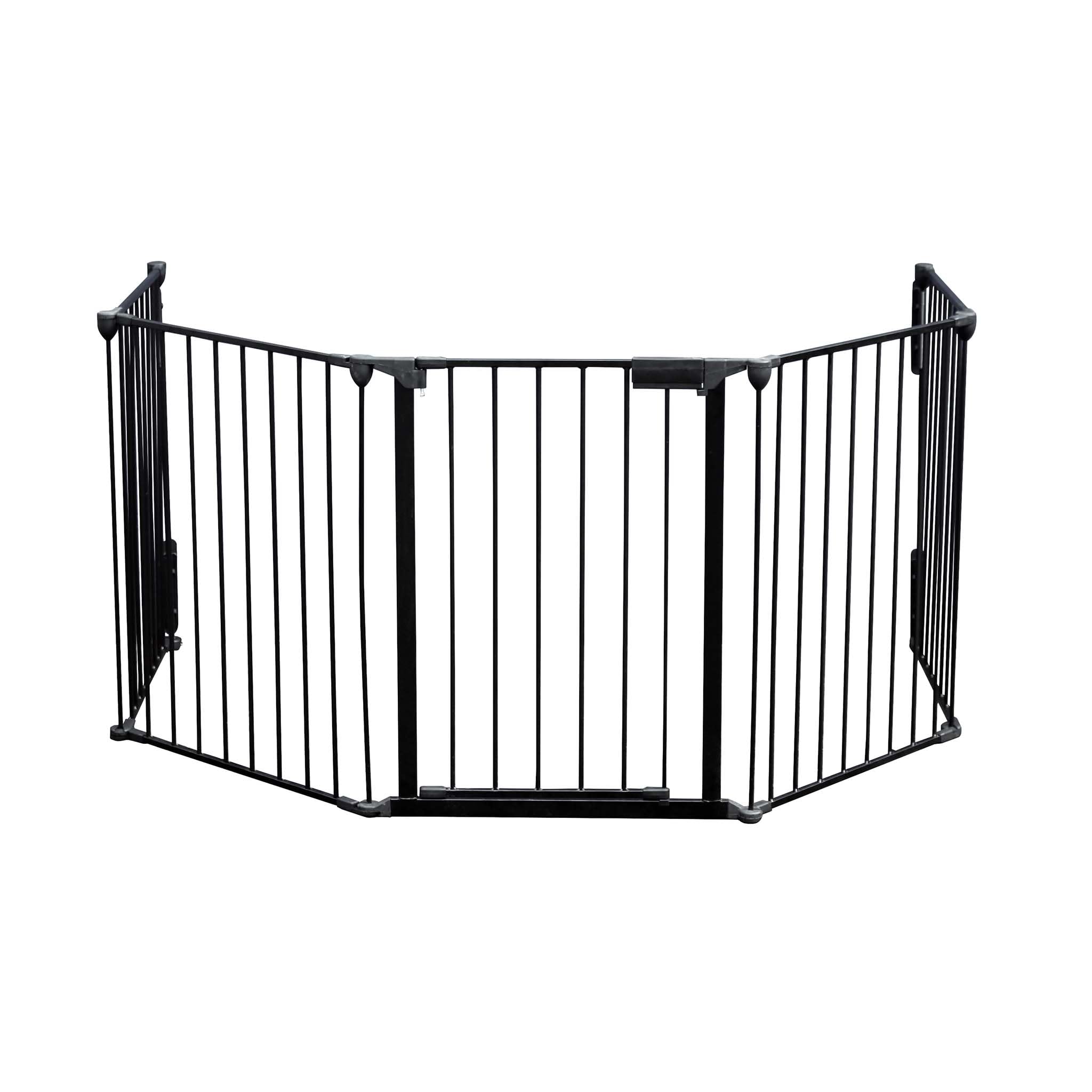 Wiltec Barrière de Protection cheminée XL – 3100 x 650 x 750 mm – Noir – avec Fixation Murale et 5 Éléments en Acier – Grille Pare-feu de poêle pour Sécurité Enfant