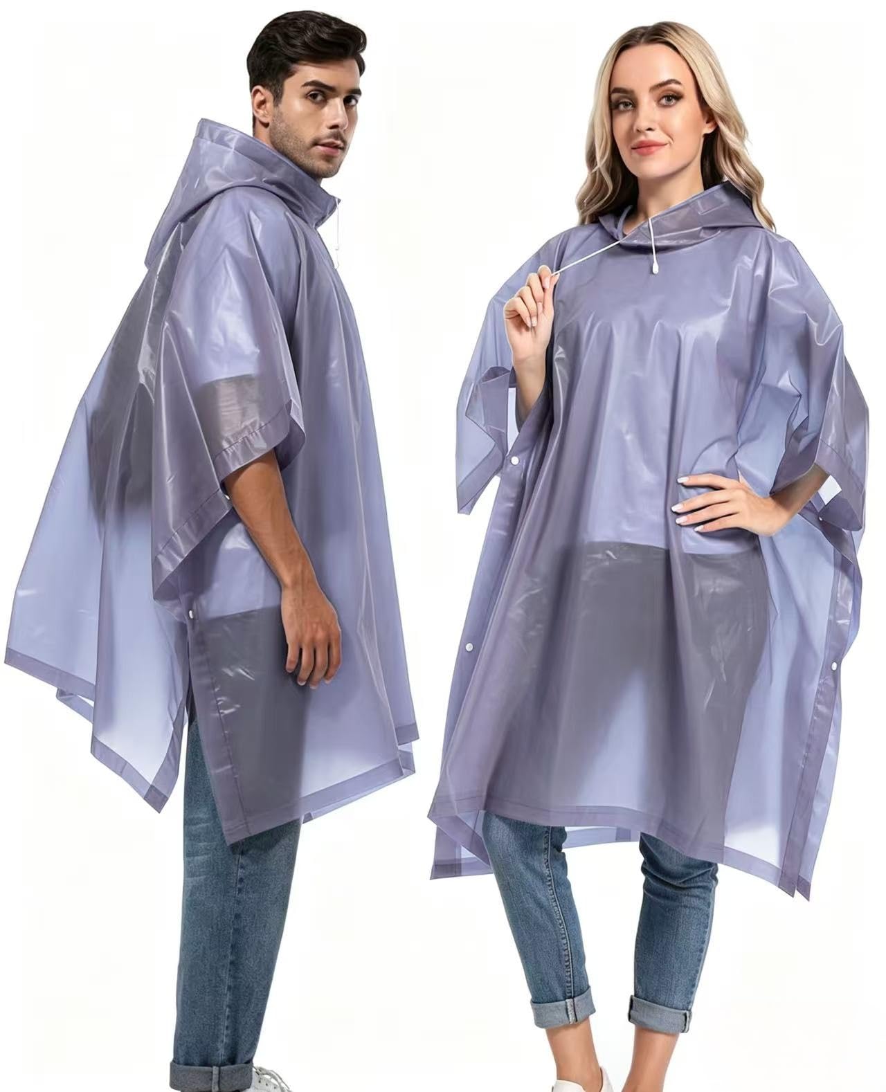 Reusable Rain Ponchos with Drawstring Hood for Adults, Waterproof Thicken Rain Coat, 2 Packs