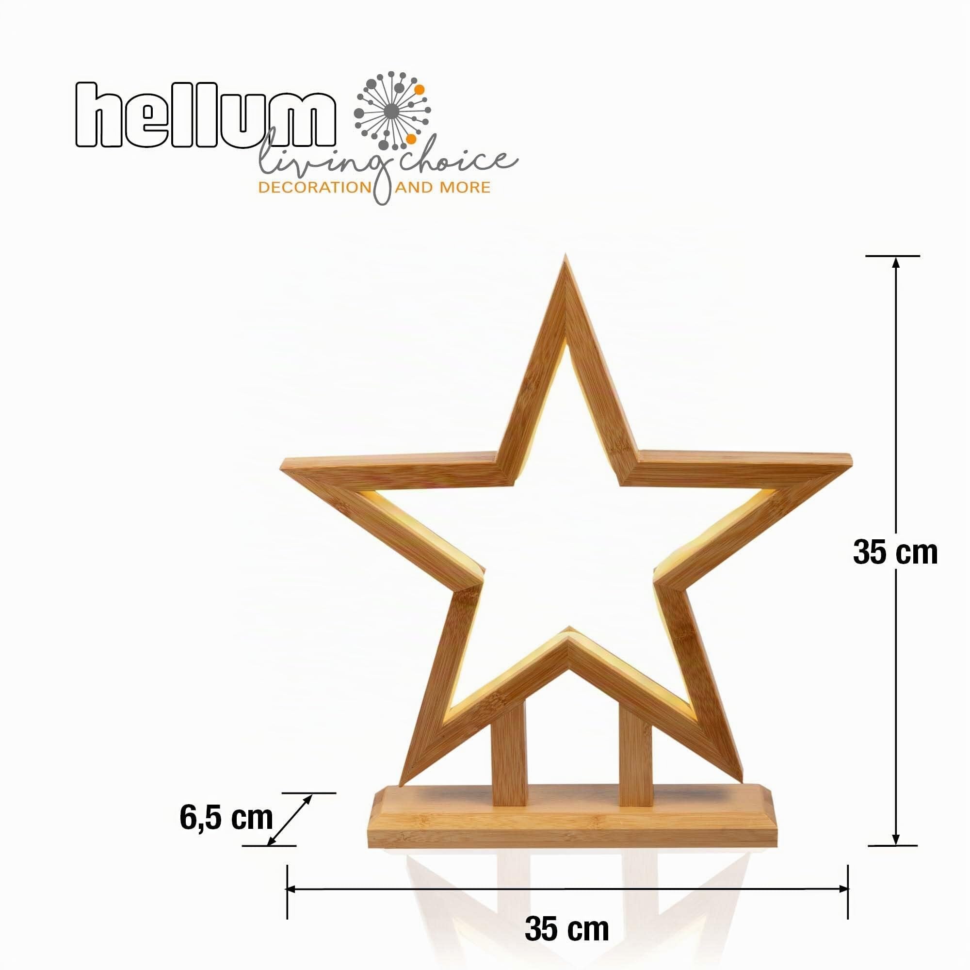 hellum LED Weihnachtsstern mt Lichtschlauch, warmweiß, 35cm, Weihnachtsdeko Innen, Kabel transparent, Bambus holzfarben, Zuleitung 3m, Weihnachtsbeleuchtung Innen 579246