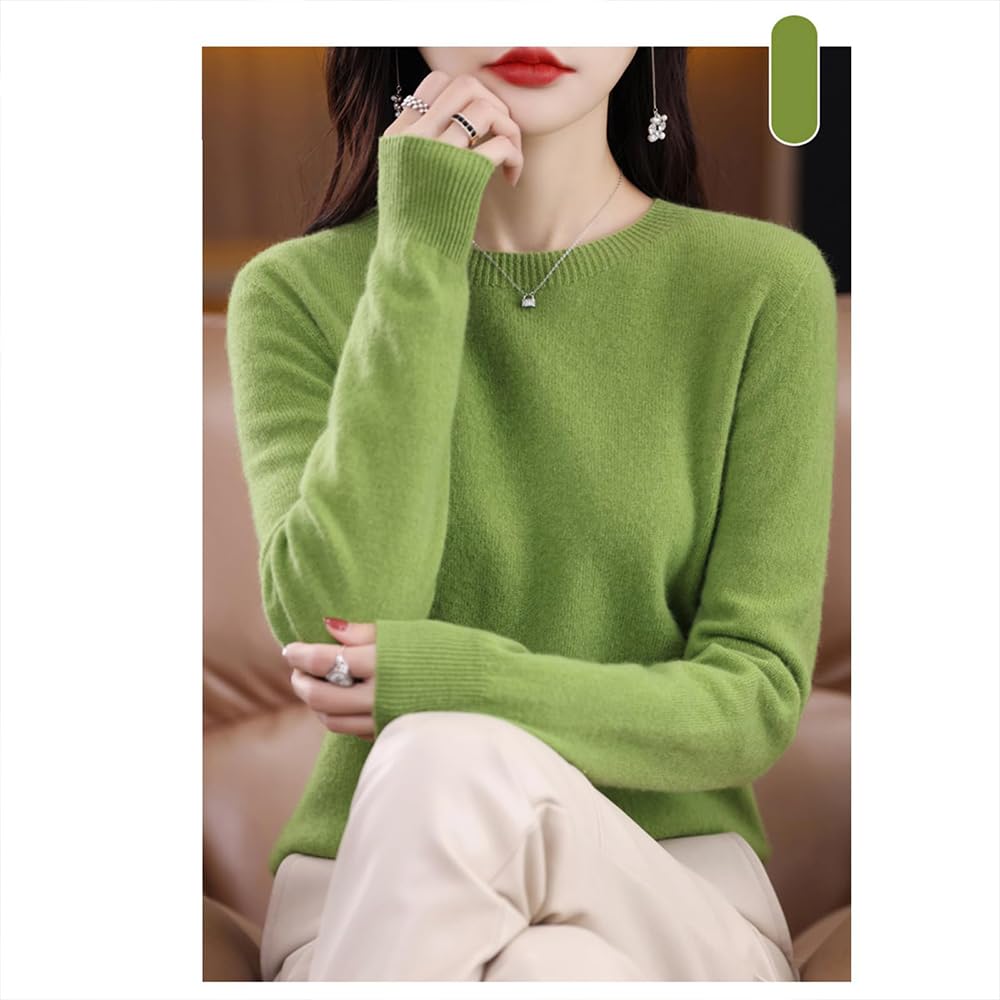 Suéteres de Cachemira para Mujer, jerséis de Cachemira, suéter de Lana Merino para Mujer, suéter de Punto Ligero (Verde,XL)
