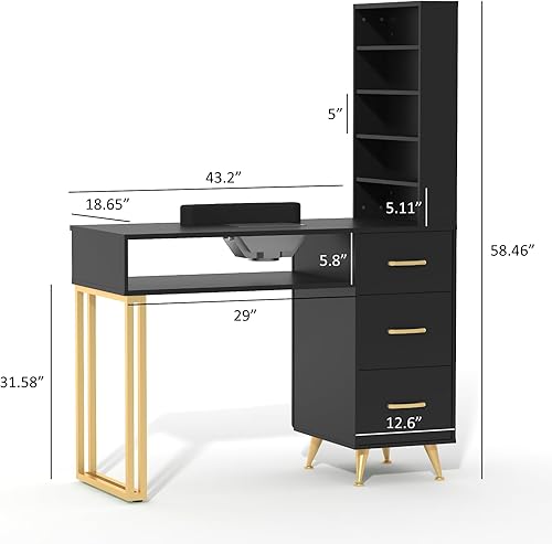 Miniatura 2 de Mesa de manicura con colector de polvo eléctrico, estación de manicura versátil para tecnología de uñas, incluye cojín de muñeca, armario de