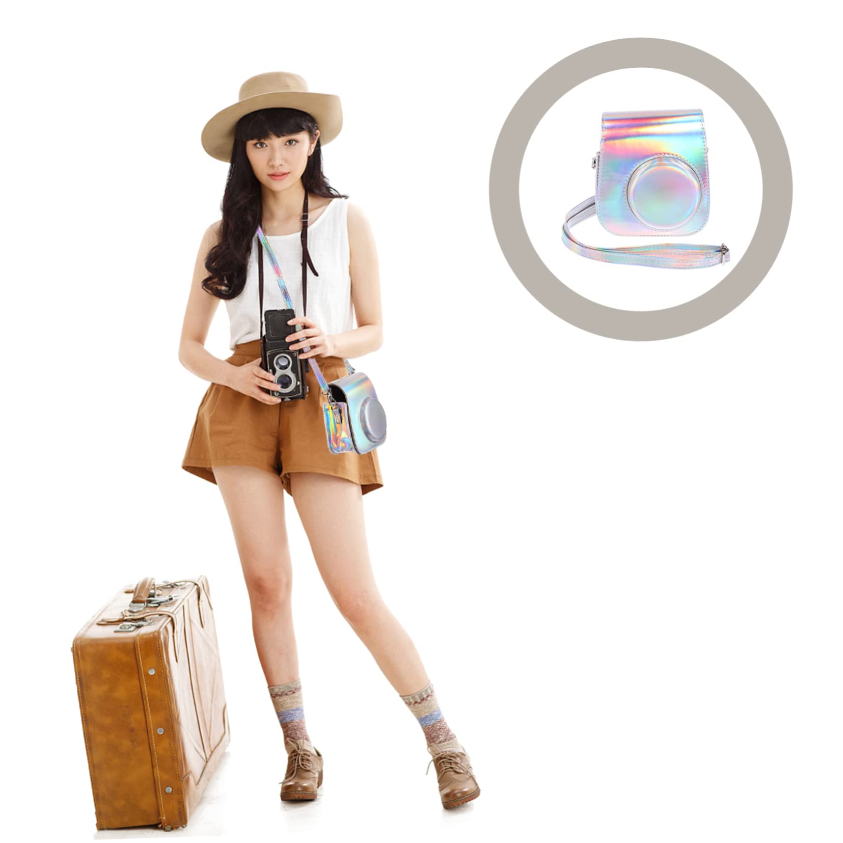 HOMSFOU Borsa Fotografica Fotocamere Digitali Immediato Fotocamera Digitale Custodia Per Fotocamera Istantanea Fotocamera Mini Macchina Fotografica Istantanea Telecamera Silver Pu