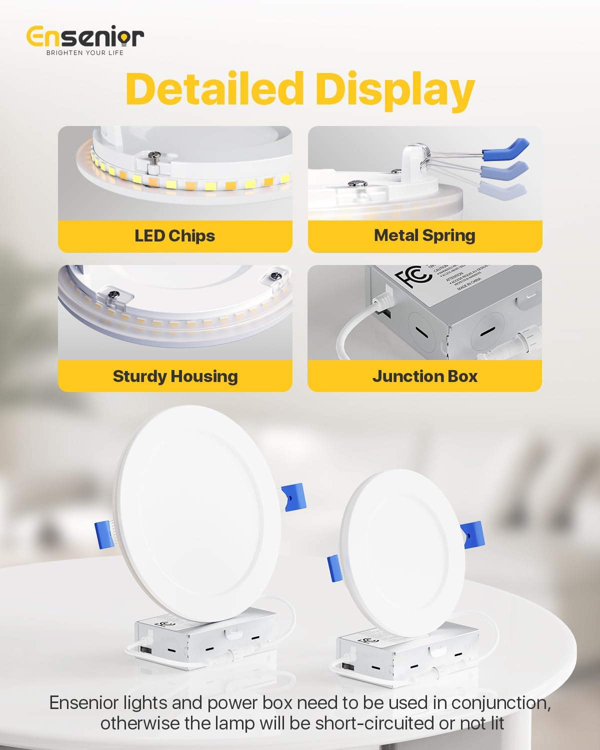 Ensenior 12 Pack 6 Inch LED Recessed Ceiling Light with Night Light, Dimmable, 2700K-5000K 5CCT, 1050LM 12W 120V, High Brightness Canless Wafer Downlight - FCC