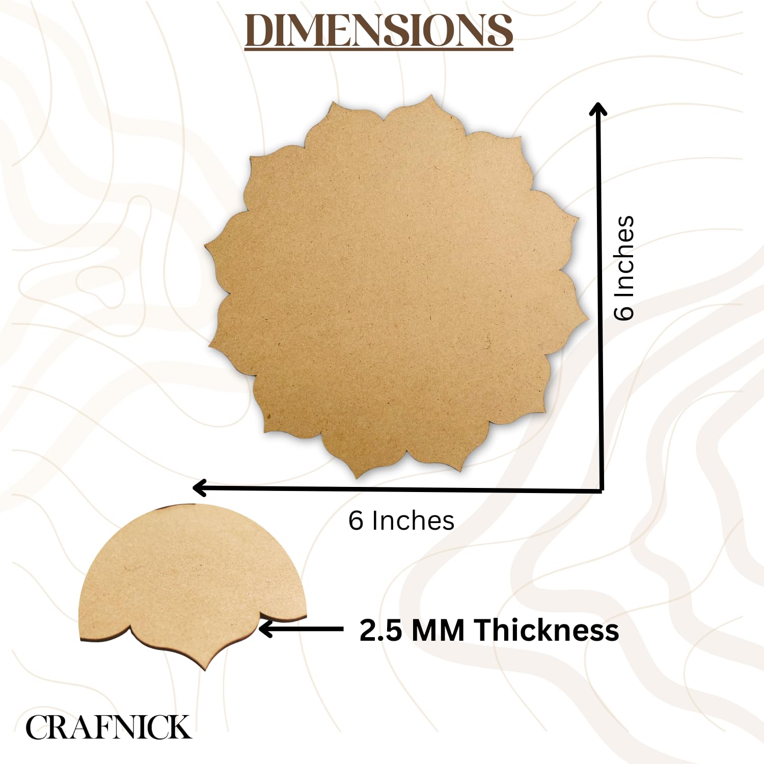 CRAFNICK® DIY MDF Cutouts Flower | Pine Wood 6 Inch 2.5mm Thick | MDF Cutouts Different Shapes for Resin Art, Lippan, Mandala, Painting | MDF Boards for Art and Craft | MDF Design Cutouts (15)
