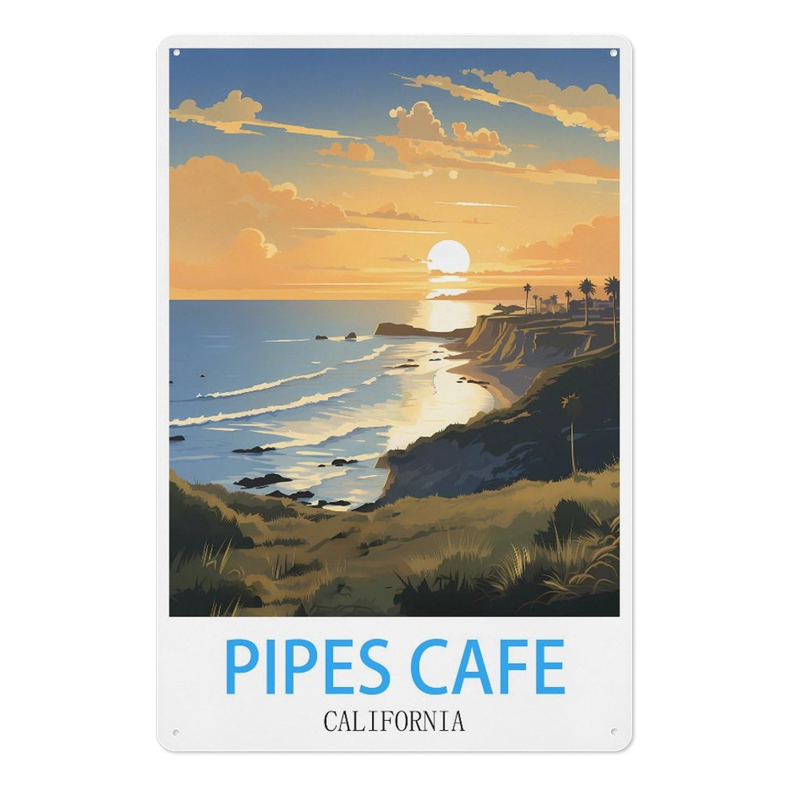 Pipes Cafe California Retro Design Tin Painting Vintage Tin Sign 08x12inch(20x30cm) Wall Art for Home Office Bedroom Living Room Cafes Wall Decor