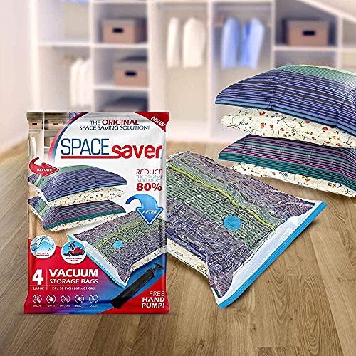 Spacesaver Vacuum Storage Bags (Large 4 Pack) Save 80% On Clothes Storage Space - Vacuum Sealer Bags For Comforters, Blankets, Bedding, Clothing - Compression Seal For Closet Storage. Pump For Travel. #TOP2