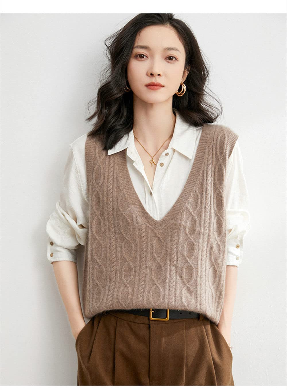 Gilet Donna Senza Maniche In Maglia | Scollo A V | Casual E Elegante | Per Autunno E Inverno - Foto 9