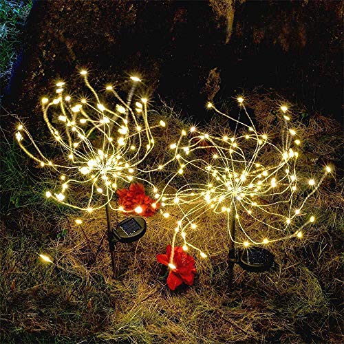 EpicGadget Solar Firework Light, 105 LED Warm Light Outdoor Firework Solar Garden Decorative Lights for Walkway Pathway Backyard Christmas Decoration Parties (Warm White) (2 Pieces)