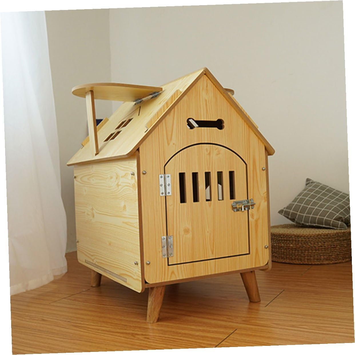 NUOBESTY Wooden Pet Shelter and Nest Medium Size Outdoor Indoor Wooden Kennel with Raised Floor for Puppies and Small Dogs Garden Shelter